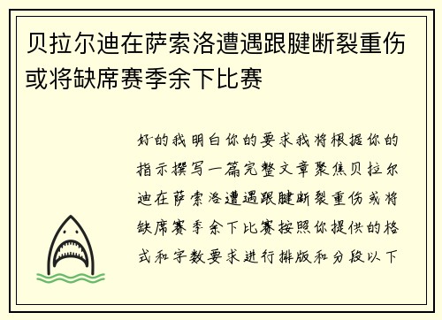贝拉尔迪在萨索洛遭遇跟腱断裂重伤或将缺席赛季余下比赛 贝拉尔迪在萨索洛遭遇跟腱断裂重伤或将缺席赛季余下比赛